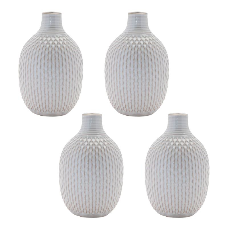 Modern Ceramic Bottle Vases with Notched Detail, Set of 4 for Home Display