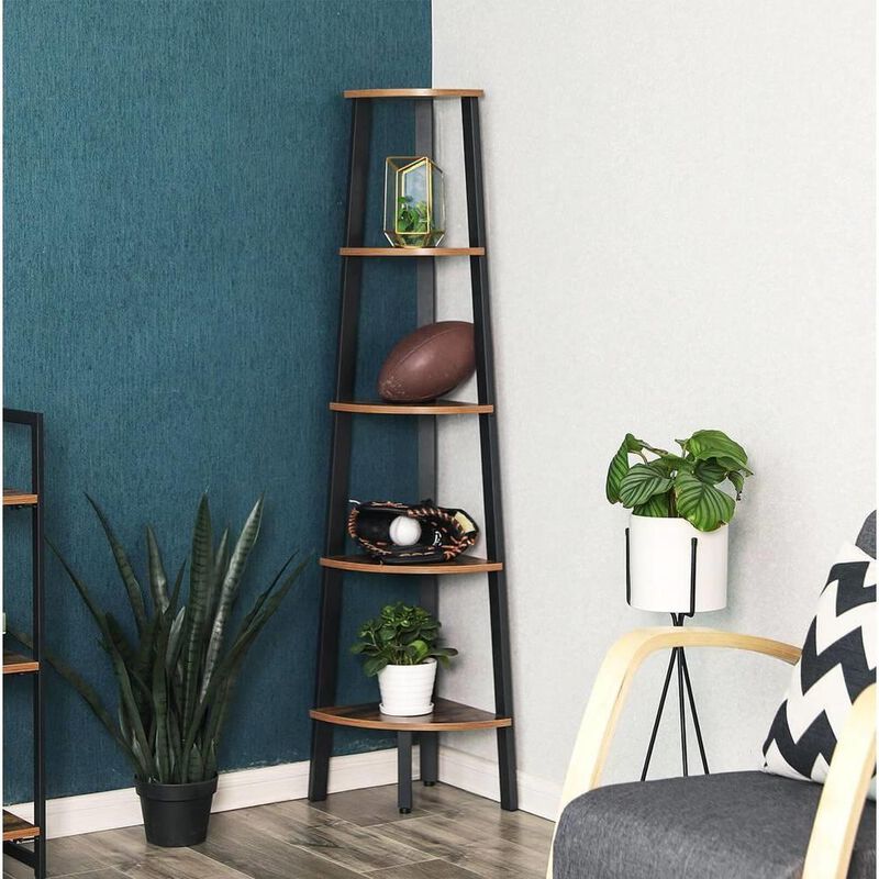 Hivvago Modern 4-Shelf Brown Black Corner Shelving Unit Slim Bookcase