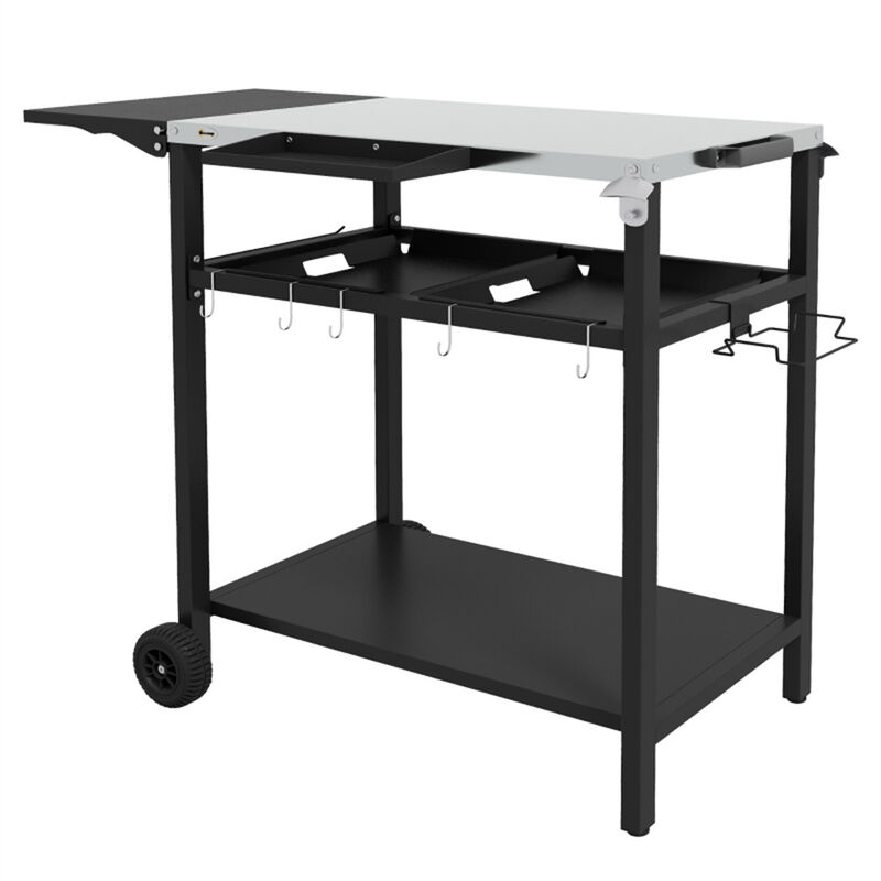 Rolling Wicker Grill Cart for Patio &ndash; Outdoor Kitchen Island with Storage and Extended Table image number 0