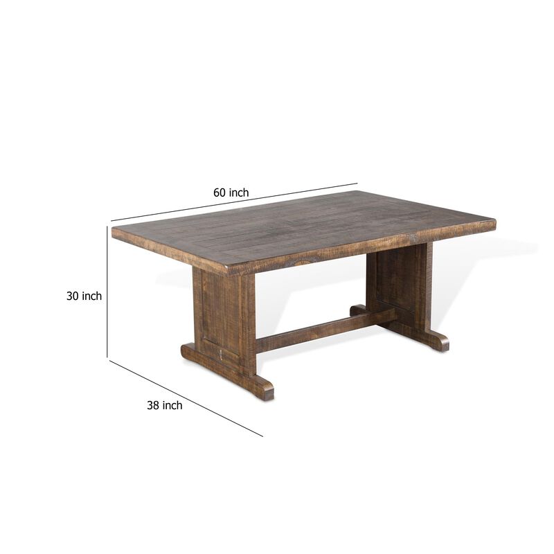 Camie Dining Table, 60 Inch Rectangular Plank Top, Brown Mahogany Wood