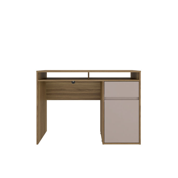 HomeRoots 43" Walnut and Gray Wood Pedestal Computer Desk