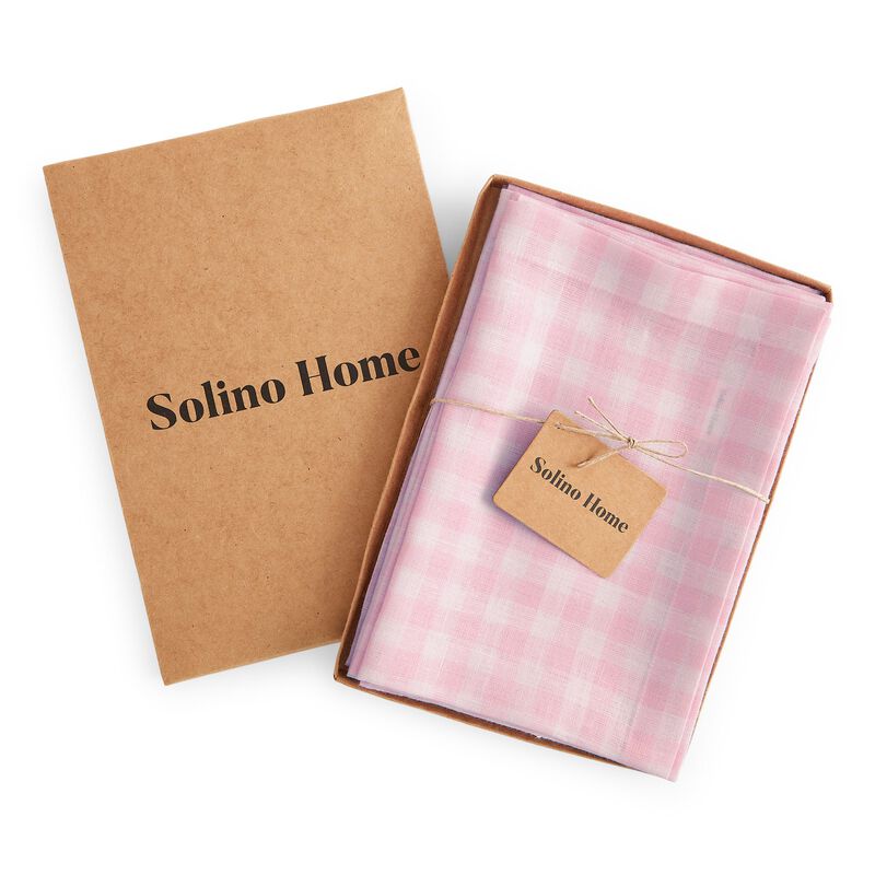 Solino Home Gingham Check 100% Linen Dinner Napkins &ndash; Set of 4, 20 x 20 in, Machine Washable, Holiday and Everyday Dining