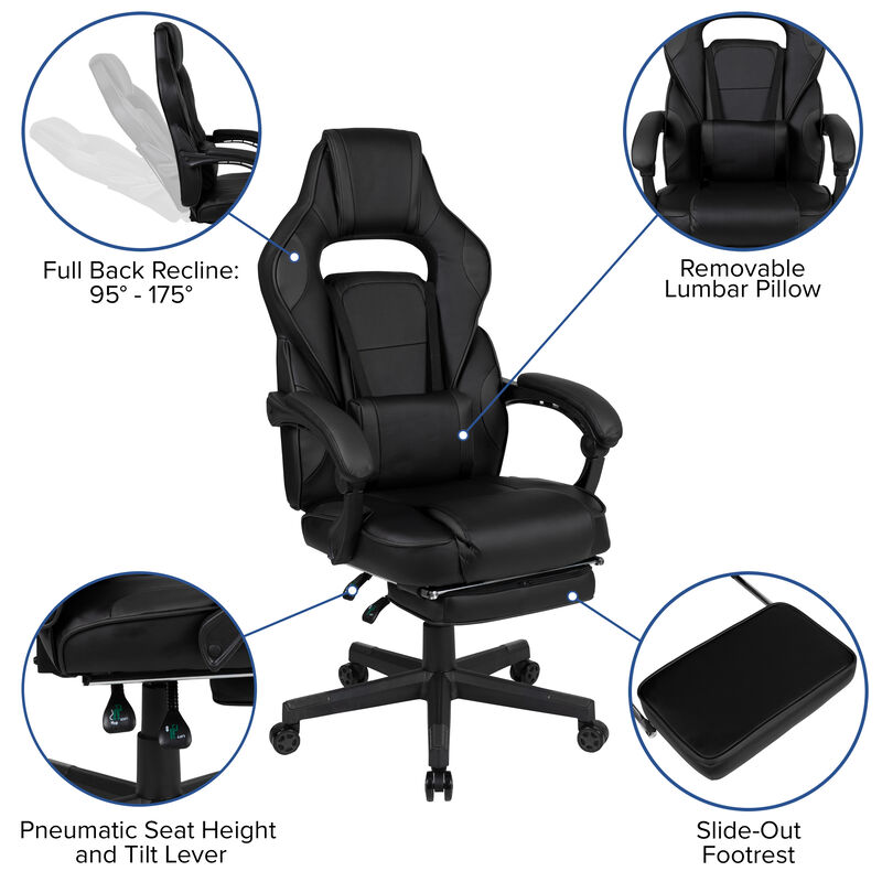 X40 Gaming Chair Racing Ergonomic Computer Chair with Fully Reclining Back/Arms, Slide-Out Footrest, Massaging Lumbar - / image number 4
