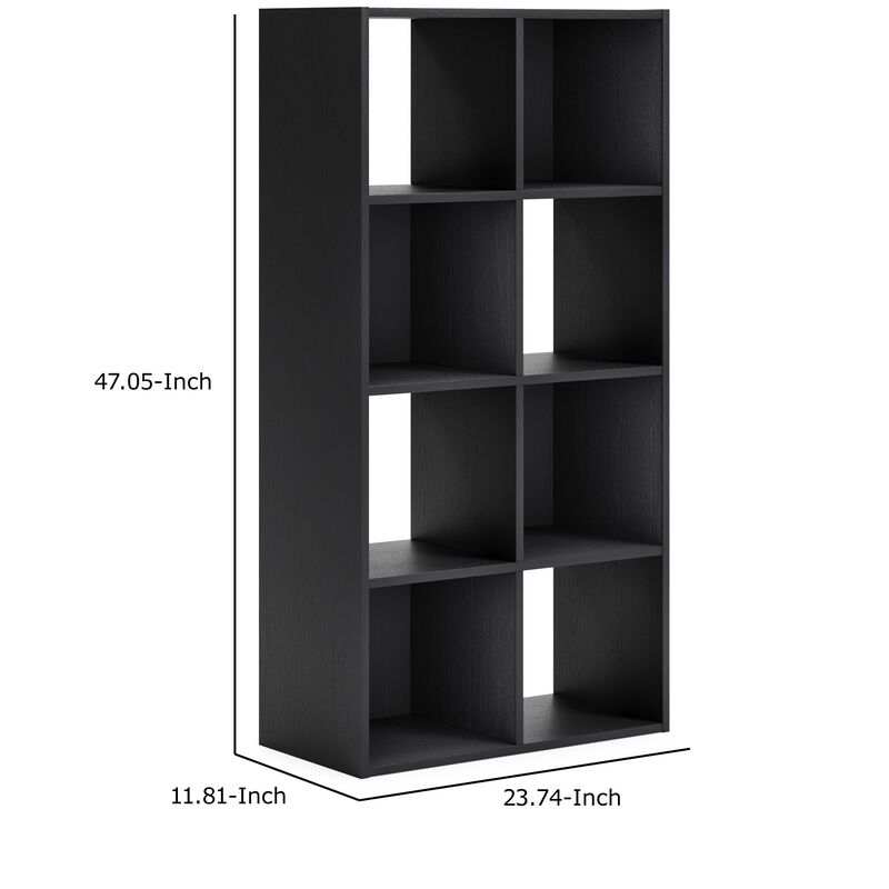 Zayla 48 Inch Tall Wood Bookcase Organizer, 8 Cube Compartments, Black-Benzara