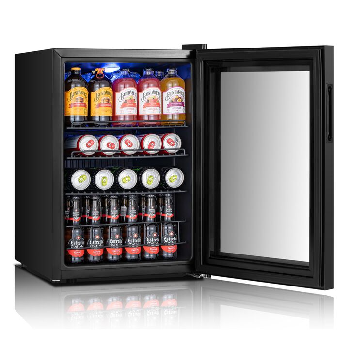Beverage Refrigerator Cooler, 85 Cans Freestanding Mini Beverage Fridge with Glass Door Beverage cooler for Home Office