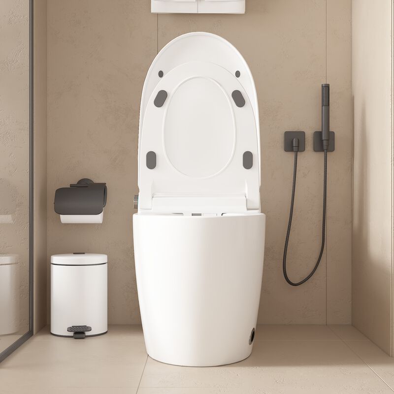 FUFU&GAGA Intelligent Ceramic Glazing Toilet with Automatic Opening Cover, Foot Sensor Flushing, Heated Seat, and Warm Air Drying (26.3 in. W x 15 in. D x 17.5 in. H), White