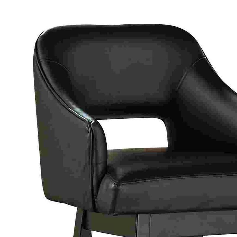 Swivel Barstool with Faux Leather and Countered Back, Set of 2, Black - Benzara
