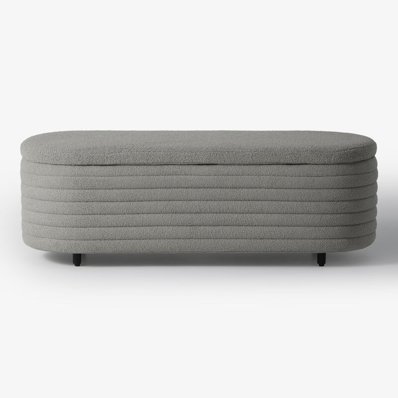 WestinTrends 54" Wide Mid-Century Modern Upholstered Teddy Sherpa Tufted Oval Storage Ottoman Bench