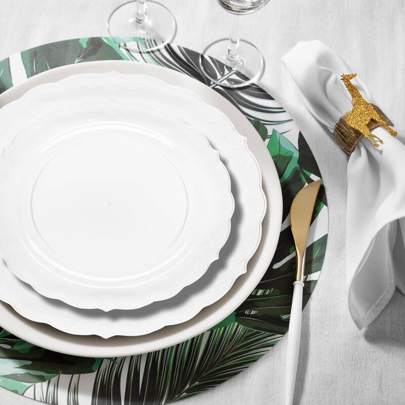 Clear Vintage Rim Round Plastic Dinnerware Value Set (120 Sets) image number 8