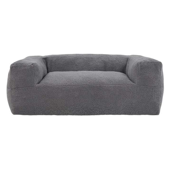 71 Inch Bean Bag Sofa, Cushioned Polyester, Medium Memory Foam, Gray Finish - Benzara