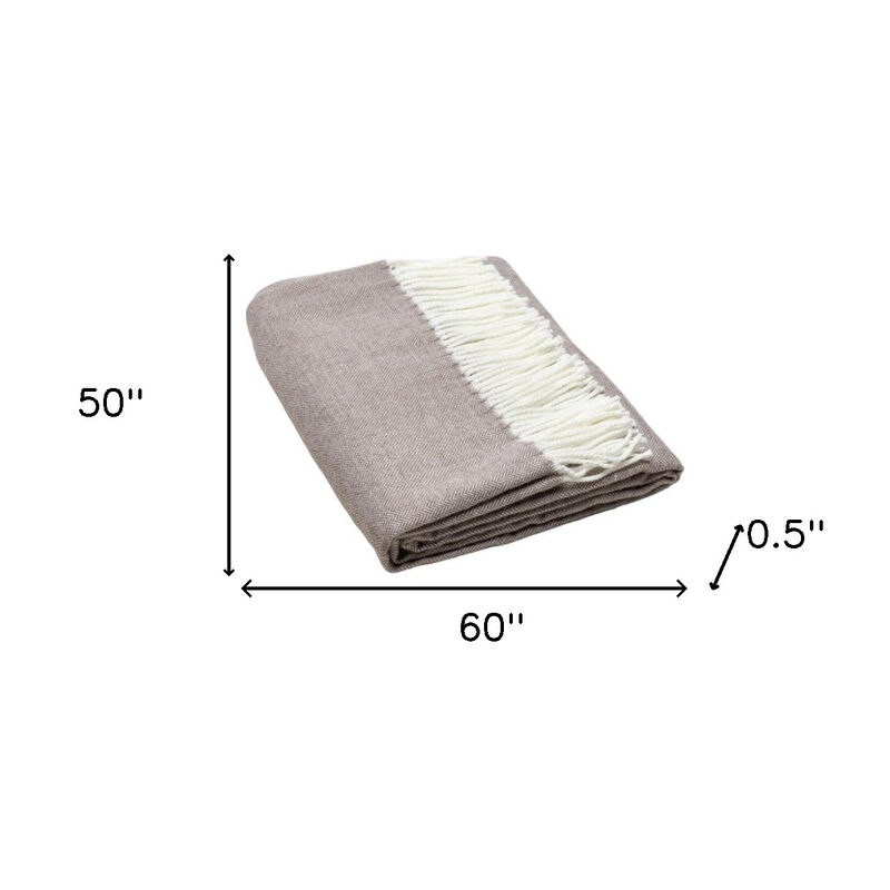 HomeRoots 50" X 60" Taupe Woven Herringbone Plush Throw Blanket image number 3