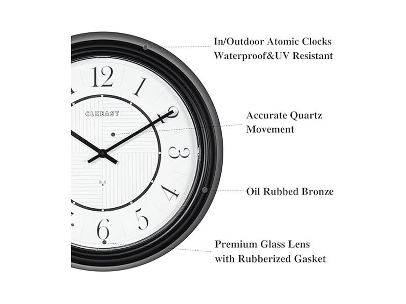 Glow In The Dark LED Illuminated Atomic Wall Clock 14 Inch Outdoor Black image number 2