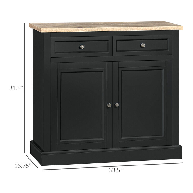 HOMCOM Sideboard Buffet Cabinet, Kitchen Cabinet, Coffee Bar Cabinet with 2 Drawers and Double Door Cupboard for Living Room, Entryway, Black