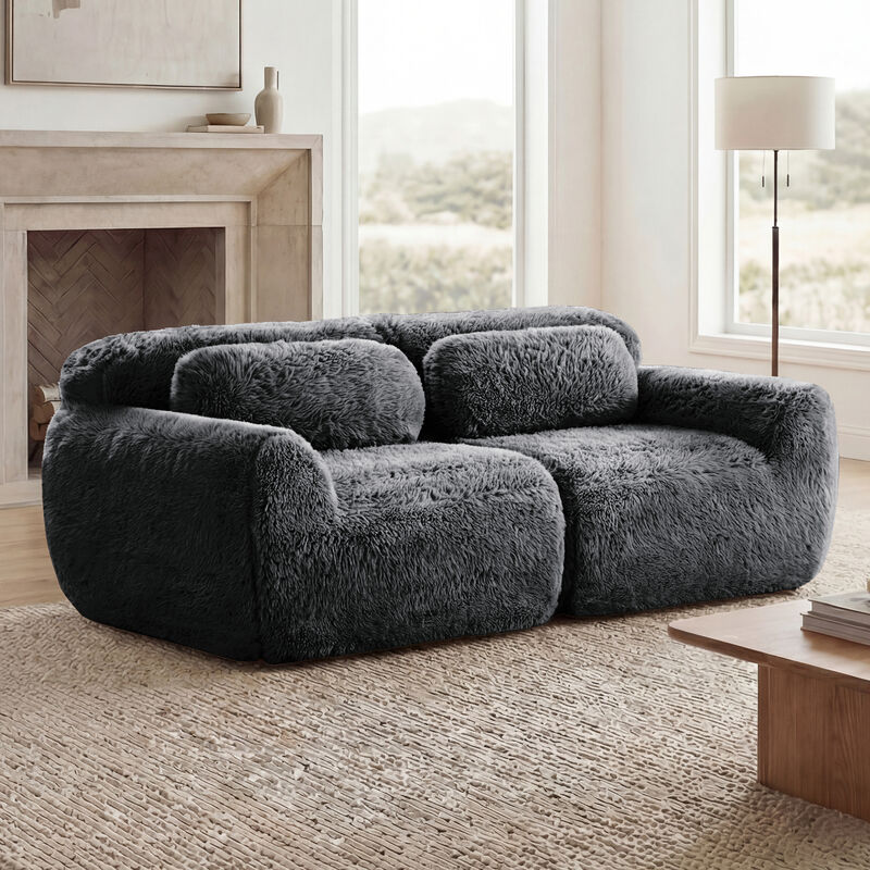 Monimp Soft Fluffy Plush Fabric Loveseats image number 2