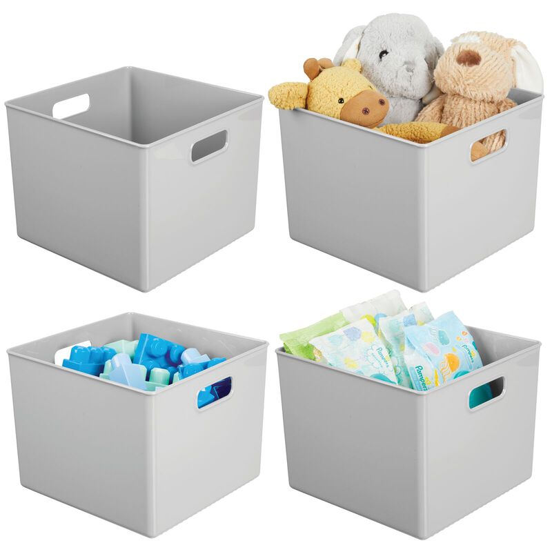mDesign Plastic Deep Home Storage Organizer Basket Bin, Handles, 4 Pack, Gray image number 2