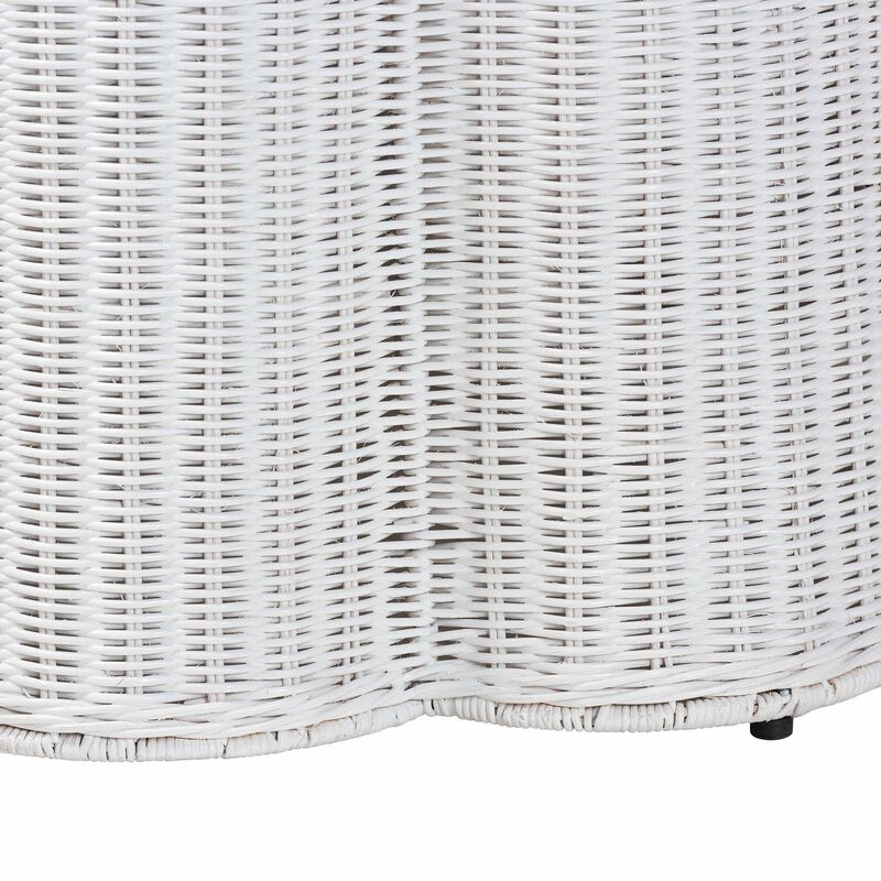 bali & pari Palm Bohemian White Scalloped Rattan End Table