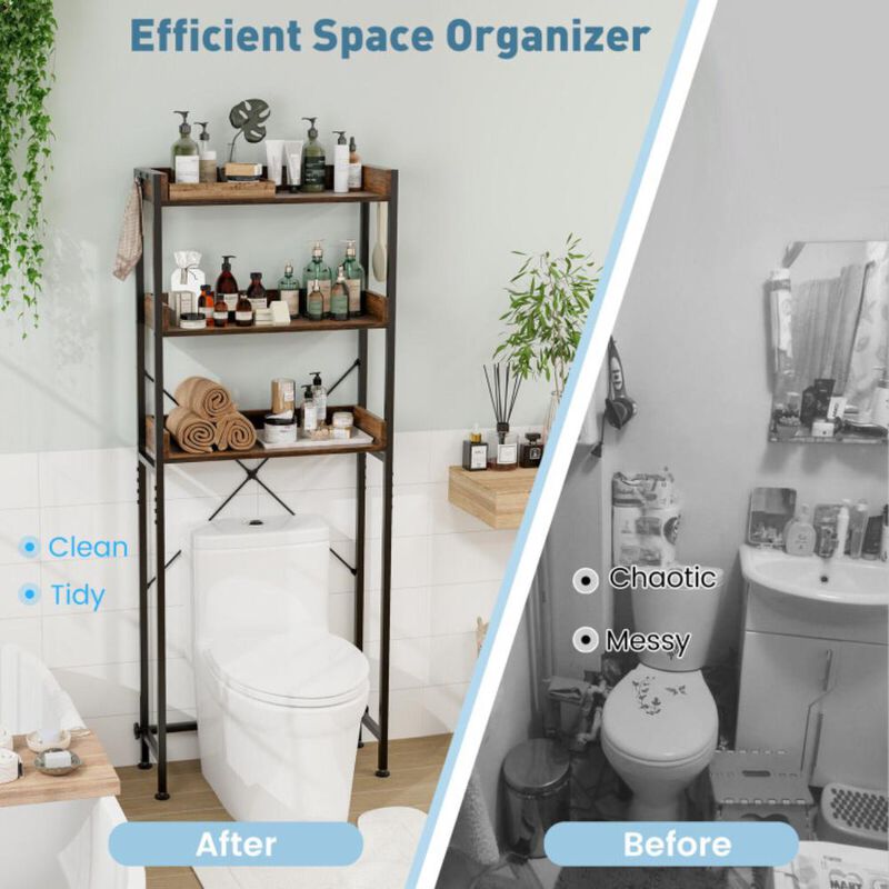 Hivvago Over The Toilet Storage Rack with Hooks and Adjustable Bottom Bar