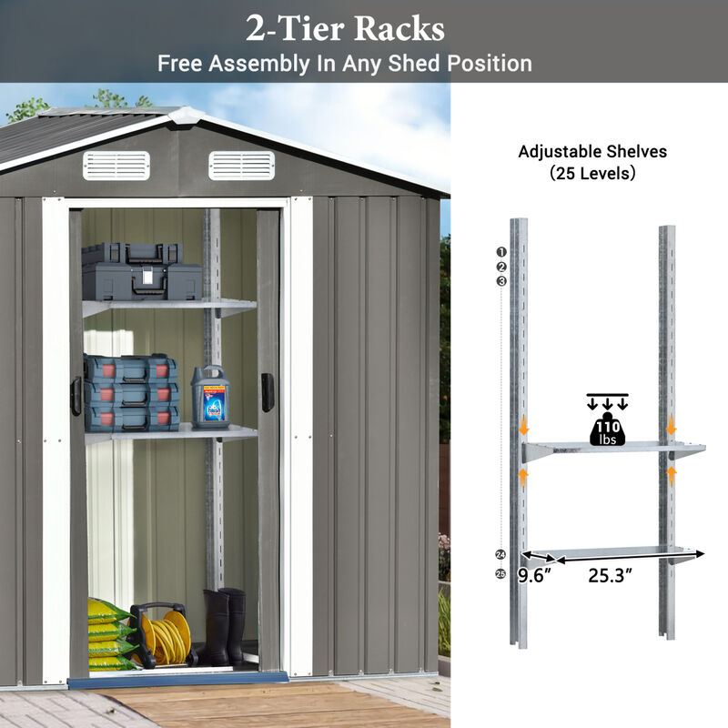 Patio 6ft x4ft Bike Shed Garden Shed, Metal Storage Shed with Adjustable Shelf and Lockable Door, Tool Cabinet with Vents and Foundation for Backyard, Lawn, Garden, Gray image number 5