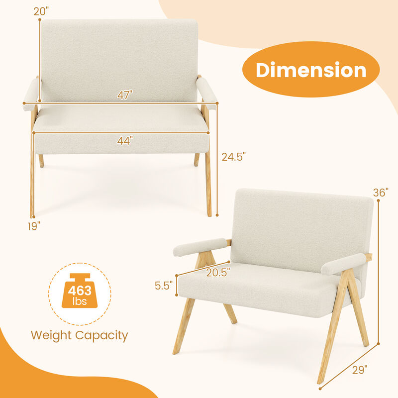 Upholstered Loveseat Sofa with Armrests and Wooden Legs for Living Room image number 2