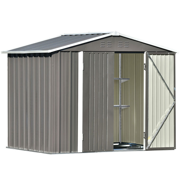 Patio 8ft x6ft Bike Shed Garden Shed, Metal Storage Shed with Adjustable Shelf and Lockable Doors, Tool Cabinet with Vents and Foundation Frame for Backyard, Lawn, Garden, Gray