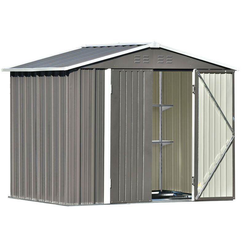 Patio 8ft x6ft Bike Shed Garden Shed, Metal Storage Shed with Adjustable Shelf and Lockable Doors, Tool Cabinet with Vents and Foundation Frame for Backyard, Lawn, Garden, Gray image number 1