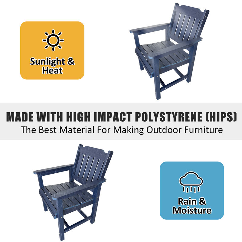 Polywood Patio Dining Set, HIPS Outdoor 70.9-Inches Table and Slat Back Chairs, with Umbrella Hole, Weather Resistant (Navy Blue, 7 Piece)