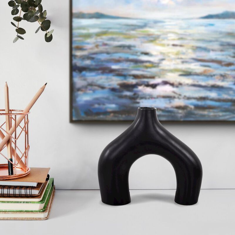 Howard Elliott Beltram Black Modern Styled Ceramic Footed Vase image number 7