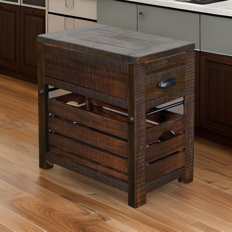 Flint Accent Chairside Table, 1 Drawer, Crate, 26 Inch Dark Brown Wood