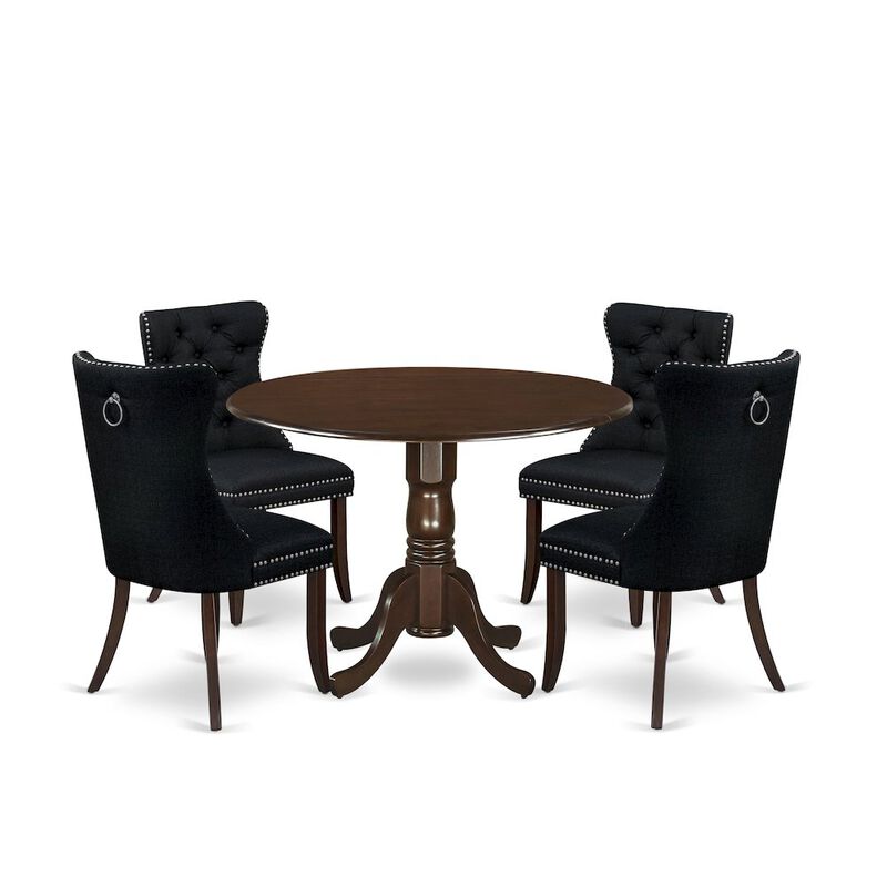 5 Piece Dining Room Furniture Set Contains a Round Kitchen Table with Dropleaf