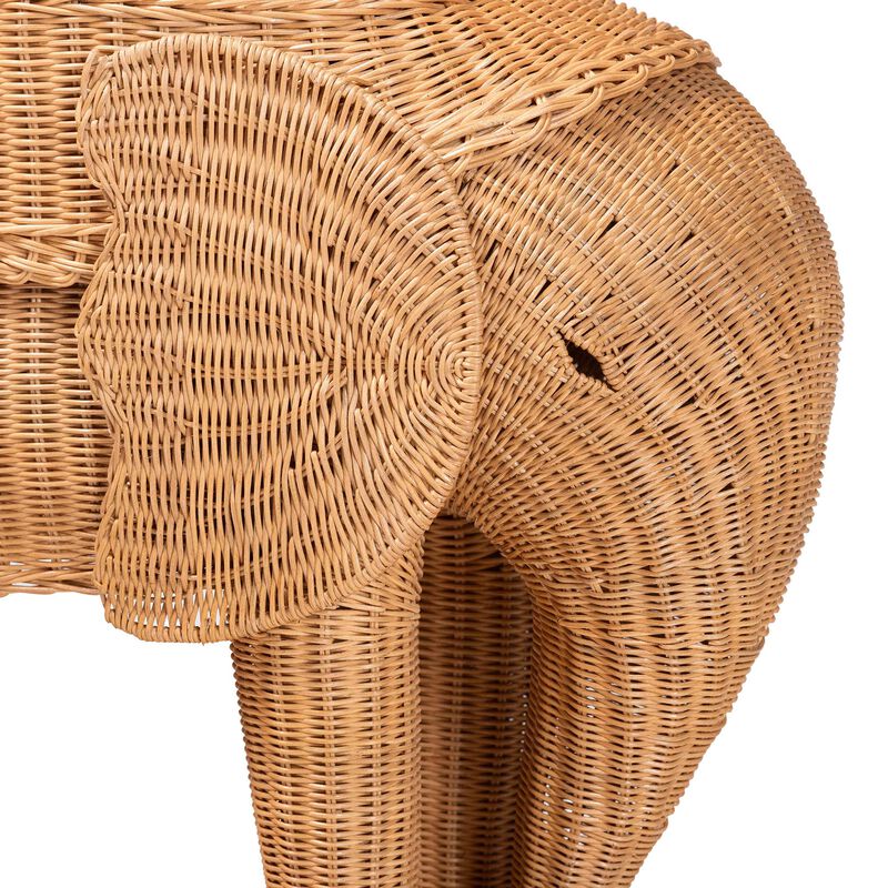 bali & pari Elissa Bohemian Light Honey Rattan Elephant End Table
