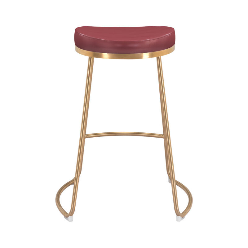 Hivvago Set of Two 26 Inch Red And Gold Stainless Steel Backless Counter Height Bar Chairs