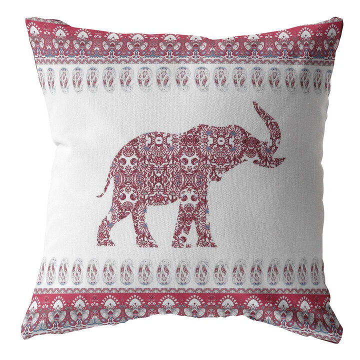 Homezia 18"Red White Ornate Elephant Zippered Suede Throw Pillow