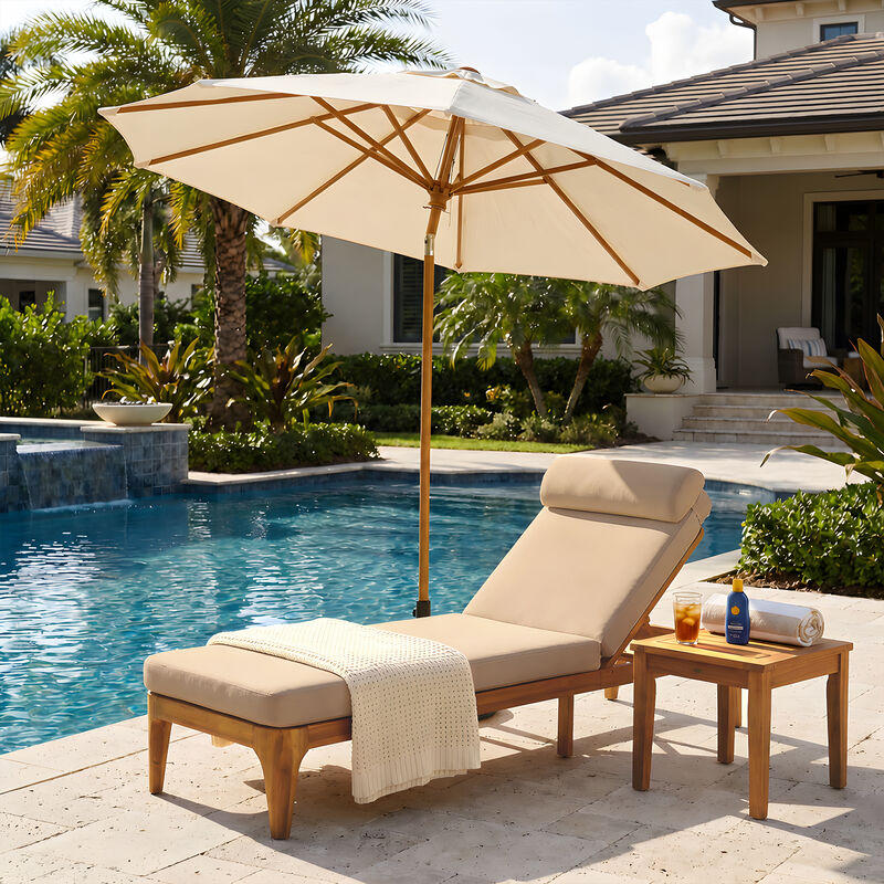 Merax Outdoor Chaise Lounge with Natural Acacia Wood Frame, Adjustable Recline image number 2