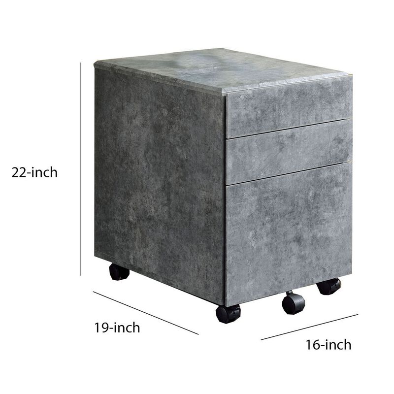 Contemporary Style File Cabinet with 3 Storage Drawers and Casters, Gray-Benzara
