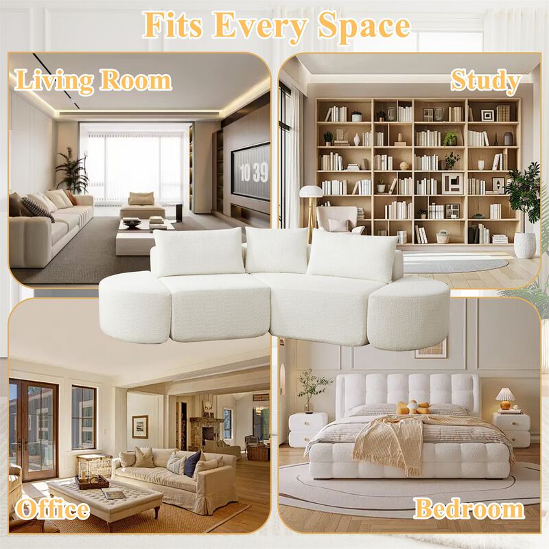 Clihome 106.3" V-Shaped Modular Sectional Sofa Set, Chenille Couch with 3 Cushions & 2 Armless Ottomans image number 4
