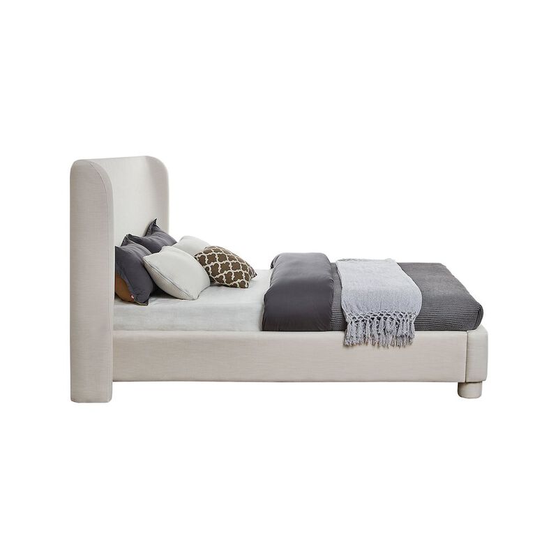 Meridian Furniture Penny Cream Linen Textured Fabric King Bed