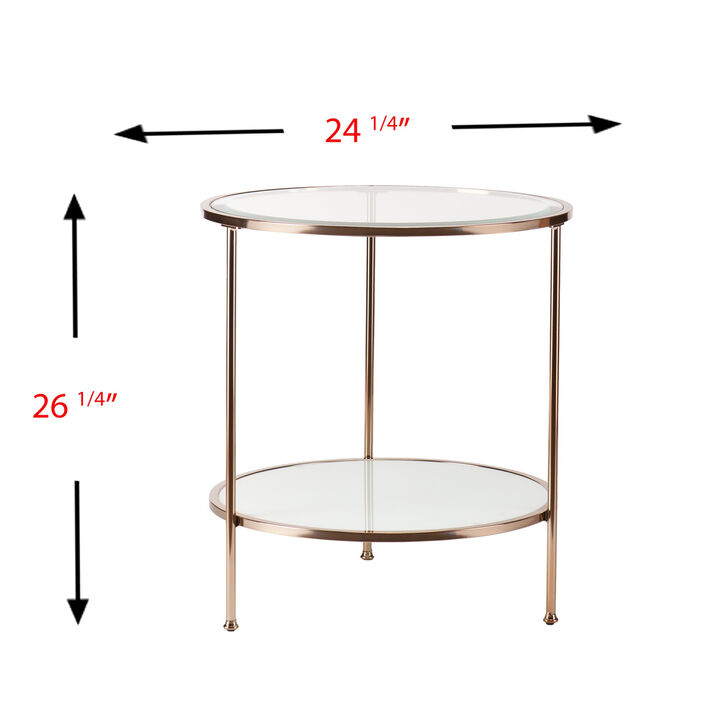 Contemporary Round Glass Top Side Table with Durable Iron Frame and Shelf