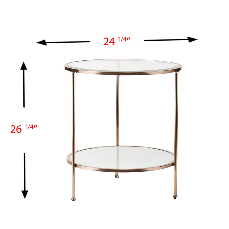 Contemporary Round Glass Top Side Table with Durable Iron Frame and Shelf image number 1