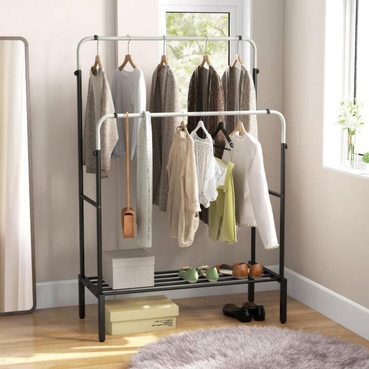 Hivvago Double Rod Clothes Garment Rack with Adjustable Heights-Silver