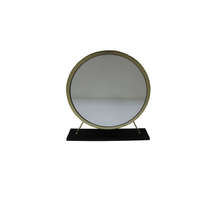 HomeRoots Set of Two Gold Black and White Metal And Faux Fur Freestanding Makeup Mirror And Stool