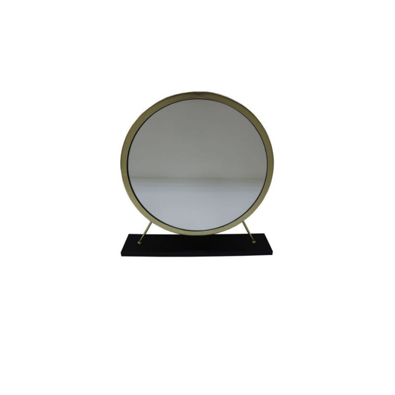 HomeRoots Set of Two Gold Black and White Metal And Faux Fur Freestanding Makeup Mirror And Stool image number 0