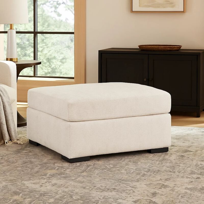 Akon Oversized Ottoman, Modern Plush Ivory Polyester 39 Inch Square image number 1