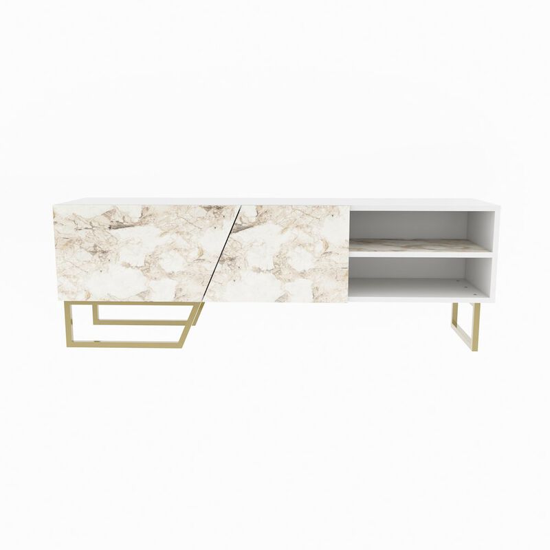 Decorotika Denasse Tv Stand White Ephesus Marble Gold