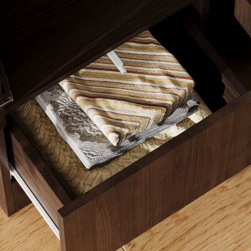 FUFU&GAGA PB Board Corner Storage Cabinet with 2 Drawers & Gold Handles, Space-Saving Design, Dark Brown Finish (35.4 in. W x 35.4 in. D x 94.5 in. H)