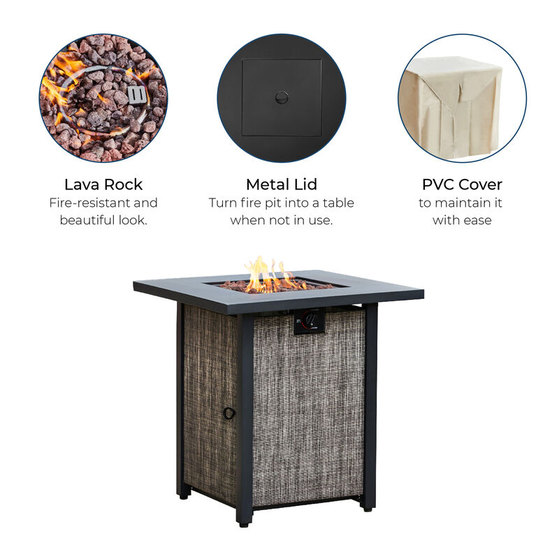 Outdoor Metal & Textliene Propane Gas Fire Pit Table and Accessories, Brown/Beige image number 2