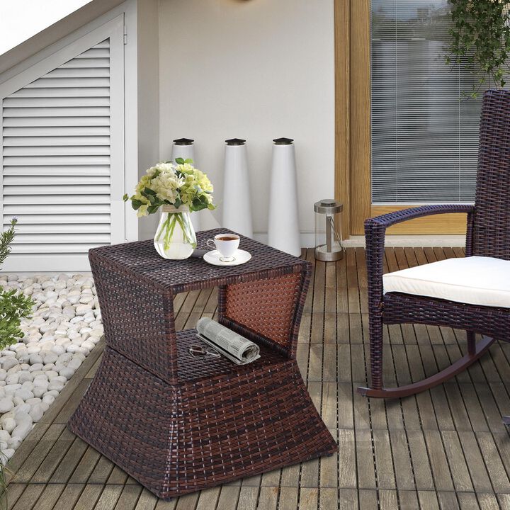 Hivvago 2-Tier Outdoor Wicker Side Table for Patio or Garden