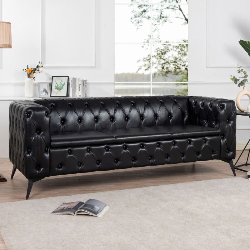 Cintco 84.06 Inch Chesterfield Tufted PU Leather 3‑Seat Sofa image number 2
