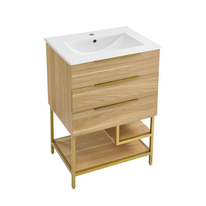 Carre 24" Freestanding Bathroom Vanity in Golden Oak with Sink Top image number 8