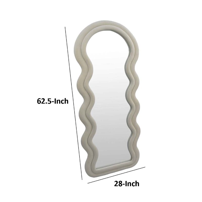 Izy Floor Mirror, 63 Inch, Light Beige Wavy Abstract Frame, Wood