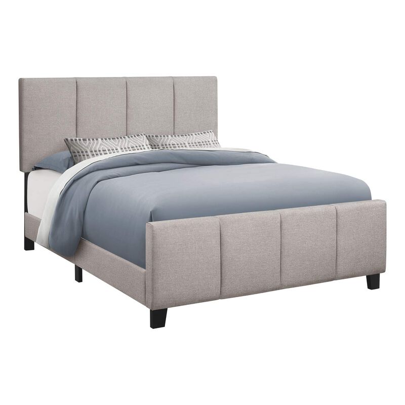 Monarch Specialties I 6025Q Bed, Queen Size, Platform, Bedroom, Frame, Upholstered, Linen Look, Grey, Transitional image number 0